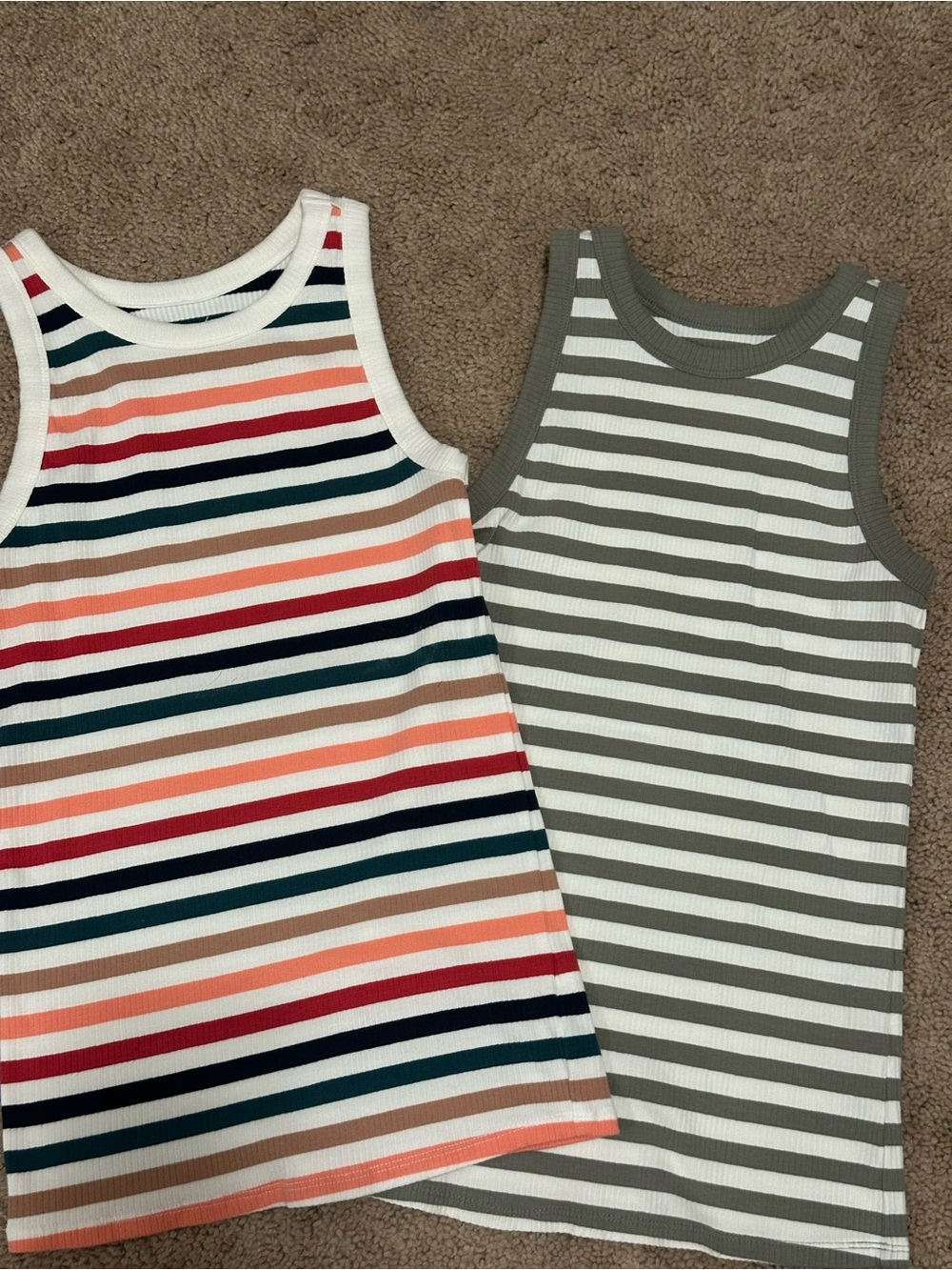Women’s Striped Ribbed Tank Top - Multi & Olive